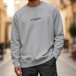Hollister Men’s Logo Sweatshirt – Gray Pullover, Size Small